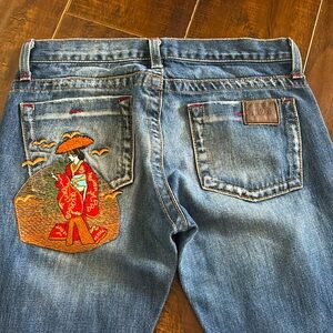 Y2K Extremely Rare Street Geisha Embroidered Jeans | super low rise | size 3